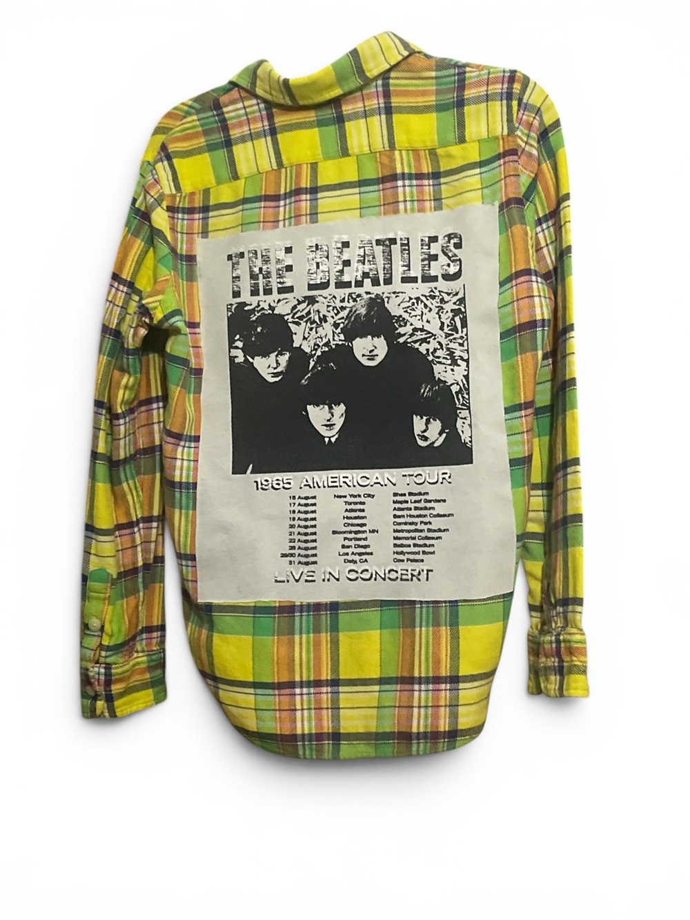 The Beatles Graphic upcycle vintage Plaid Flannel Shirt - Yellow Green S/M